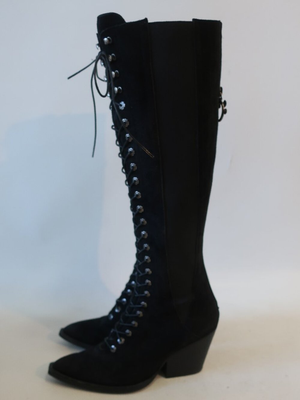Womens Coach Lace-Up Black Suede Western Style Tall Boot 7.5 - Picture 11 of 16